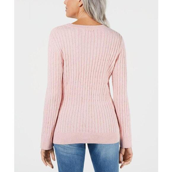 Karen Scott Cable-Knit Sweater KS Tea Rose S - Picture 2 of 3